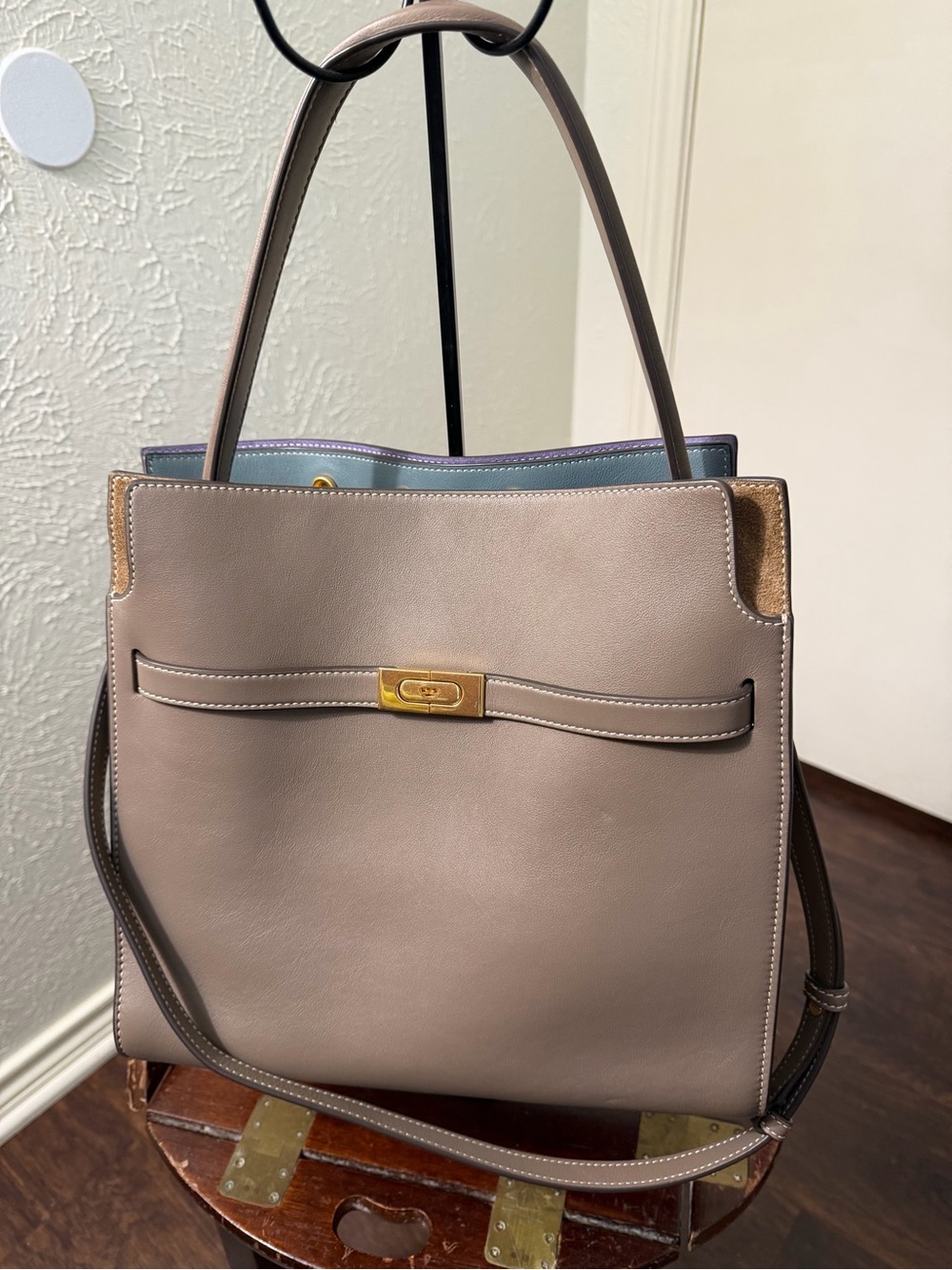 Tory Burch Lee Radziwill leather/suede Tote Bag with Gold Hardware